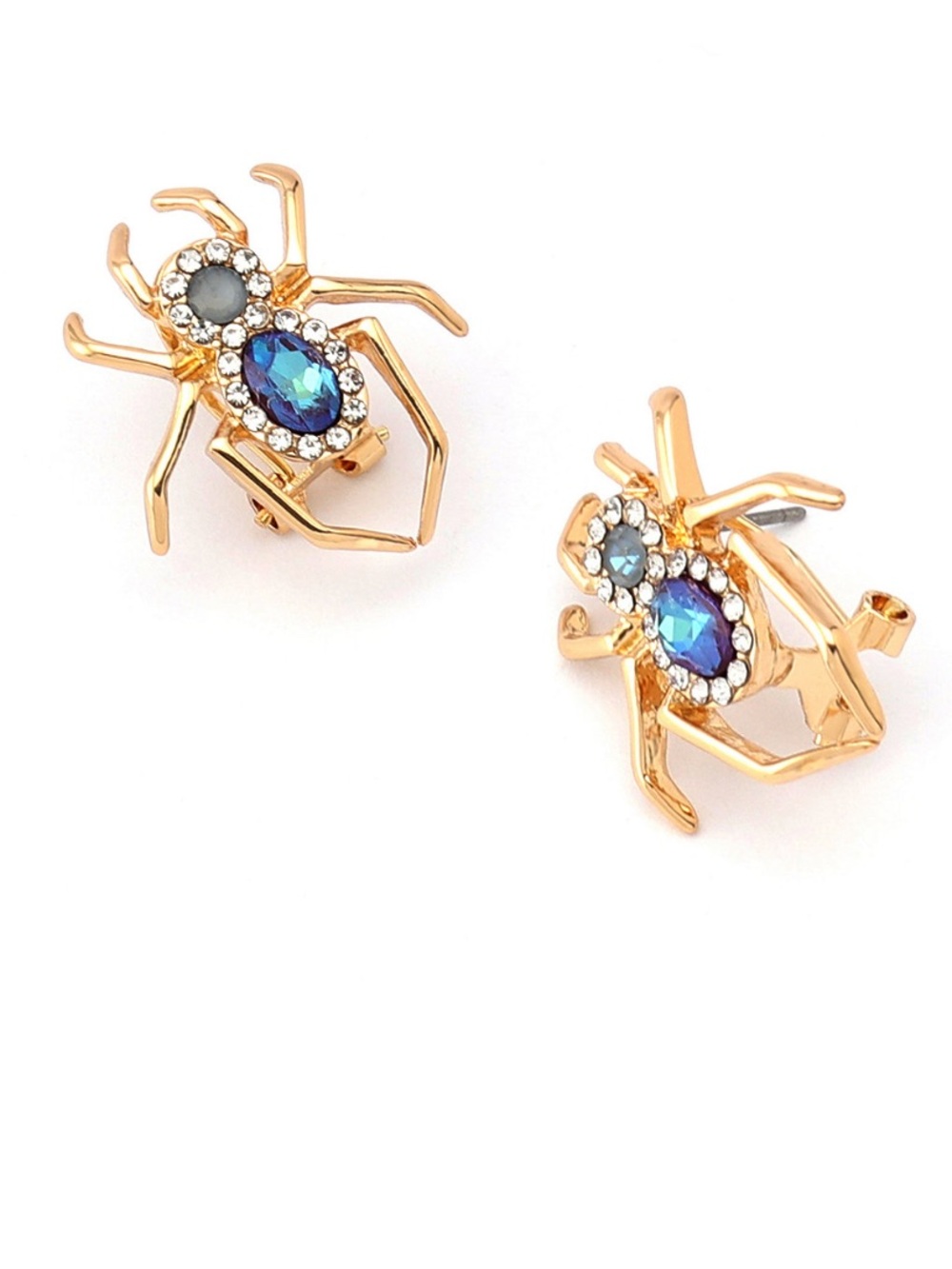 NEW Betsey Johnson Faux Stone Gold Tone Spider Stud Earrings